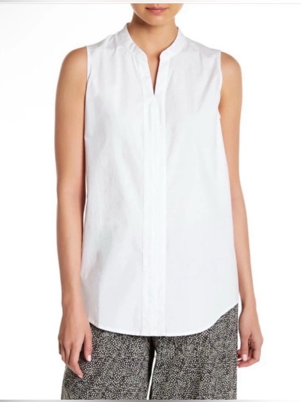 Eileen Fisher White Organic Cotton Tunic Top L Minimalist Sleeveless Stretch